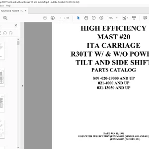 RAYMOND Forklift R30TT W/ & W/O POWER TILT AND SIDE SHIFT PARTS CATALOG MANUAL - PDF DOWNLOAD