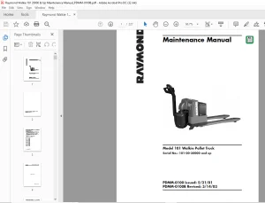 Raymond 101 Walkie Pallet Truck Maintenance Manual SN 101-00-20000 and up - PDF DOWNLOAD