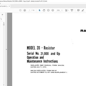 Raymond 20- Resistor Operation and Maintenance Instructions Manual SN21,000 - PDF DOWNLOAD