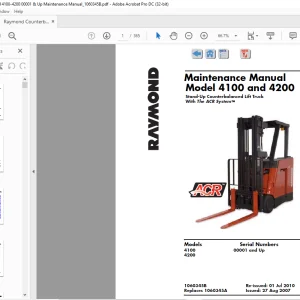 Raymond 4100 & 4200 Stand-Up Counterbalanced Lift Truck With the ACR System Maintenance Manual SN 00001 & up - PDF DOWNLOAD