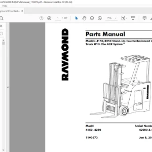 Raymond 4150 4250 Stand-Up Counterbalanced Lift Truck With The ACR System Parts Manual SN 42000 & up - PDF DOWNLOAD
