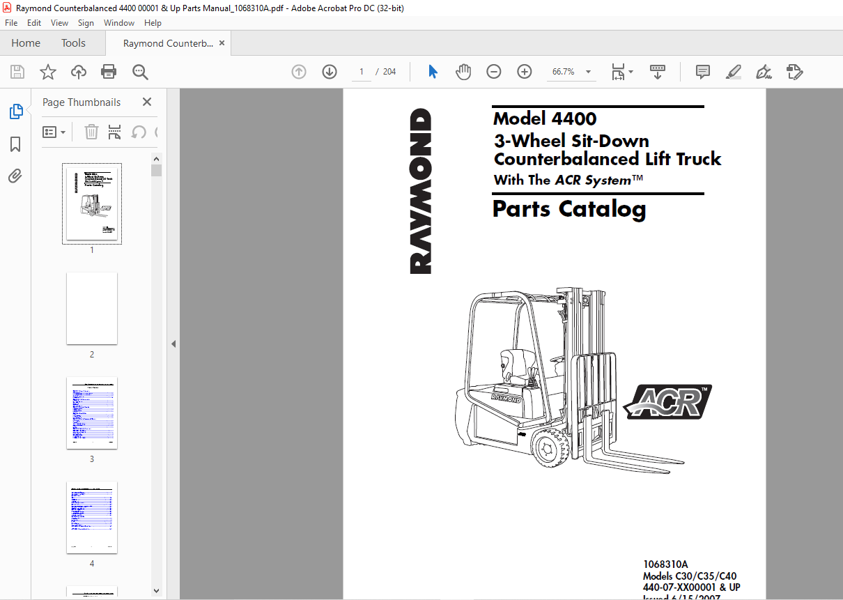 Raymond 4400 3-Wheel Sit-Down Counterbalanced Lift Truck With The ACR ...