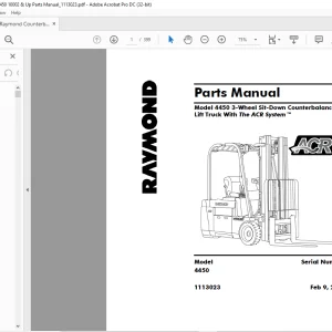Raymond 4450 3-Wheel Sit-Down Counterbalanced Lift Truck With The ACR System™ Parts Manual 1113023 - PDF DOWNLOAD