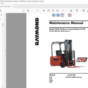 Raymond 4450 Sit-Down Counterbalanced Lift Truck With The ACR System™ Maintenance Manual 1113065B - PDF DOWNLOAD