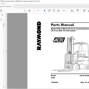Raymond 4700 4-Wheel Sit-Down Counterbalanced Lift Truck With The ACR System™ Parts Manual 1056909 - PDF DOWNLOAD