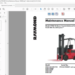 Raymond 4700 Sit-Down Counterbalanced Lift Truck With The ACR System™ Maintenance Manual SN 470-06-XX00001 and up - PDF DOWNLOAD