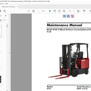 Raymond 4750 4-Wheel Sit-Down Counterbalanced Lift Truck Maintenance Manual SN 00001 and Up - PDF DOWNLOAD