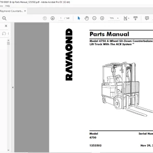 Raymond 4750 4-Wheel Sit-Down Counterbalanced Lift Truck With The ACR System™ Parts Manual 1253502 - PDF DOWNLOAD