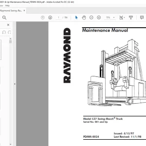 Raymond 537 Swing-Reach® Truck Maintenance Manual SN 001 and Up - PDF DOWNLOAD