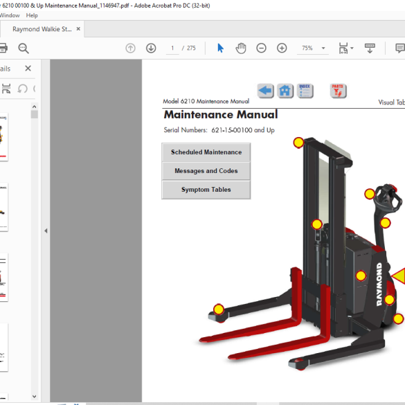 Raymond 6210 Walkie Straddle Stacker Maintenance Manual SN 621-15-00100 ...