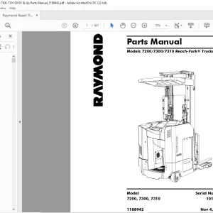 Raymond 7200 7300 7310 Reach-Fork® Trucks Parts Manual SN 101 & up - PDF DOWNLOAD