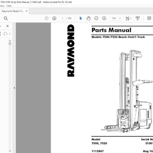 Raymond 7500 7520 Reach-Fork® Truck Parts Manual SN 31001 and up - PDF DOWNLOAD