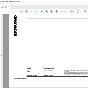 Raymond 9300 9400 Schematics Manual 00100 and Up -  PDF DOWNLOAD