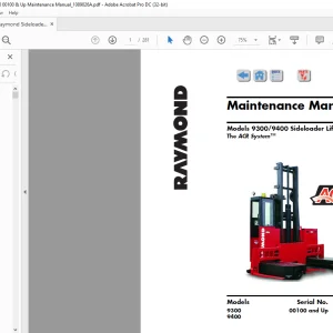 Raymond 9300 9400 Sideloader Lift Trucks With The ACR System™ Maintenance Manual SN00100 and Up - PDF DOWNLOAD