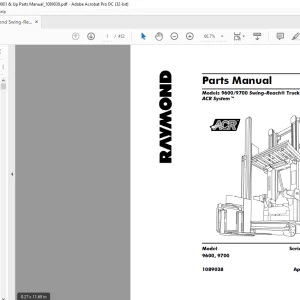 Raymond 9600 9700 Swing-Reach® Truck With The ACR System™ Parts Manual SN100 & up - PFD DOWNLOAD