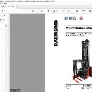 Raymond 9800 Swing-Reach® Lift Truck With The ACR System ™ Maintenance Manual SN980-14-6301195 and Up -  PDF DOWNLOAD