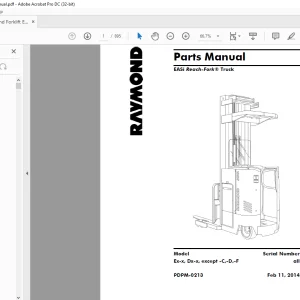 Raymond EASi Reach-Fork® Truck Ex-x, Dx-x, except -C,-D,-F Parts Manual PDPM-0213  - PDF DOWNLOAD