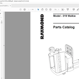 Raymond Forklift 019 Walkie Parts Catalog Manual SN 21278 & Up - PDF DOWNLOAD