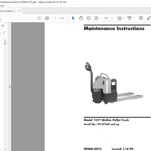 Raymond Forklift 101T Walkie Pallet Truck Maintenance Instruction Manual SN 99-07500 and up - PDF DOWNLOAD