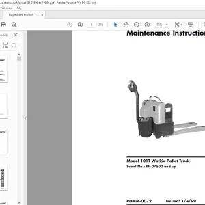 Raymond Forklift 101T Walkie Pallet Truck Maintenance Manual SN 99-07500 and up - PDF DOWNLOAD