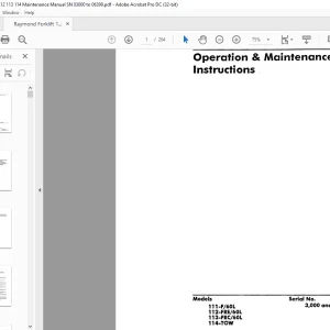 Raymond Forklift 111-F60L 112-FRE60L 113-FRC60L 114-TOW Operation & Maintenance Manual SN 3000 and up - PDF DOWNLOAD