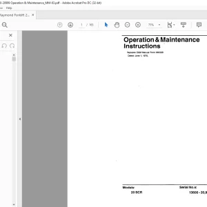 Raymond Forklift 20 SCR Operation & Maintenance Manual SN 13600 - 20999 - PDF DOWNLOAD