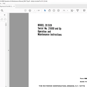 Raymond Forklift 20 SCR Operation & Maintenance Manual SN 21000 and up - PDF DOWNLOAD
