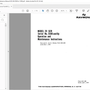 Raymond Forklift 20 SCR Operation and Maintenance Instructions Manual -  PDF DOWNLOAD