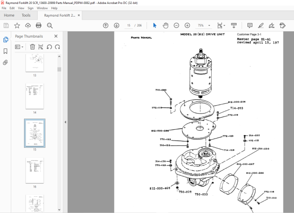 Raymond Forklift 20 Tractor Resistor & SCR Parts Catalog Manual SN ...