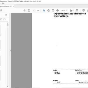 Raymond Forklift 20i 21i 21i PLUS Operation Maintenance Manual SN 29000 and Up -  PDF DOWNLOAD