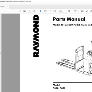 Raymond Forklift 3010 3020 Pallet Truck and Tow Tractor Parts Manual SN20000 & up -  PDF DOWNLOAD