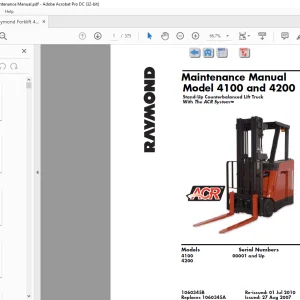 Raymond Forklift 4100 and 4200 Stand-Up Counterbalanced Lift Truck With The ACR System ™Maintenance Manual  - PDF DOWNLOAD