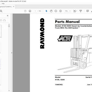 Raymond Forklift 4100 4200 Stand-Up Counterbalanced Lift Truck With The ACR System™ Parts Manual 1060342 - PDF DOWNLOAD