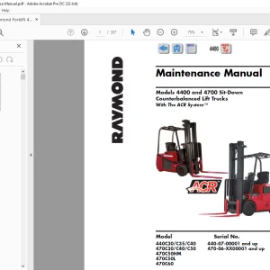 Raymond Forklift 4400 and 4700 Sit-Down Counterbalanced Lift Trucks With The ACR System ™ Maintenance Manual - PDF DOWNLOAD