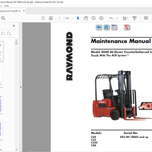 Raymond Forklift 4450 Sit-Down Counterbalanced Lift Truck With The ACR System™ Maintenance Manual 445-09-10002 and up  - PDF DOWNLOAD