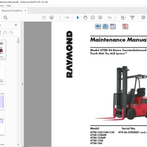 Raymond Forklift 4700 Sit-Down Counterbalanced Lift  Truck With The ACR System™ Maintenance Manual 470-06-XX00001 and up  - PDF DOWNLOAD