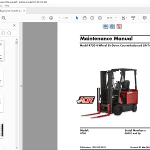 Raymond Forklift 4750 4-Wheel Sit-Down Counterbalanced Lift Truck Maintenance Manual SN00001 and Up - PDF DOWNLOAD