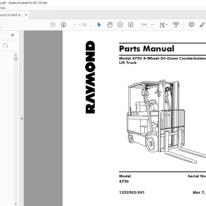 Raymond Forklift 4750 4-Wheel Sit-Down Counterbalanced Lift Truck Parts Manual 1253502001 -  PDF DOWNLOAD