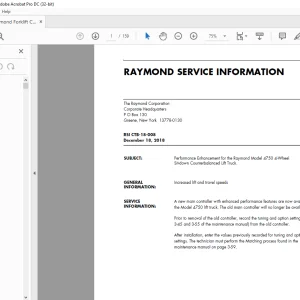 Raymond Forklift 4750 RSI CTB SERVICE INFORMATION Manual -PDF DOWNLOAD