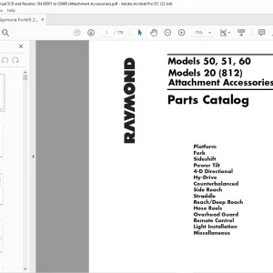 Raymond Forklift 50, 51, 60 20 (812) Attachment Accessories Parts Catalog Manual 1031269A -  PDF DOWNLOAD