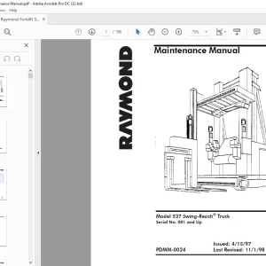 Raymond Forklift 537 Swing-Reach® Truck Maintenance Manual SN001 and Up -  PDF DOWNLOAD