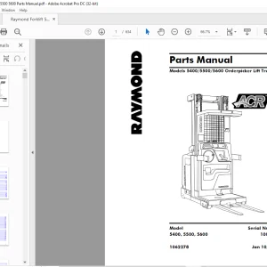 Raymond Forklift 5400 5500 5600 Orderpicker Lift Truck Parts Manual 1062278 - PDF DOWNLOAD