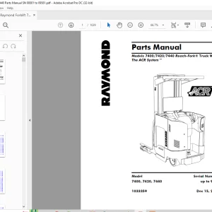 Raymond Forklift 7400 7420 7440 Reach-Fork® Truck With The ACR System™ Parts Manual 1033359 -  PDF DOWNLOAD