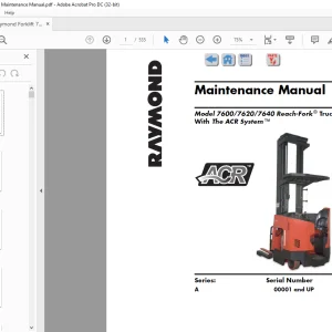 Raymond Forklift 7600 7620 7640 Reach-Fork ® Truck With The ACR System ™ Maintenance Manual SN00001 and UP - PDF DOWNLOAD