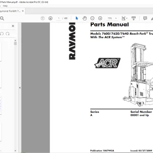 Raymond Forklift 760076207640 Reach-Fork® Truck With The ACR System™ Parts Manual 1087945A  - PDF DOWNLOAD