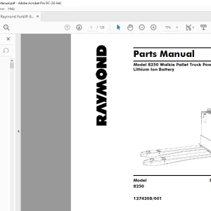 Raymond Forklift 8250 Walkie Pallet Truck Powered by Lithium Ion Battery Parts Manual 1274208-001 - PDF DOWNLOAD