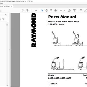 Raymond Forklift 8300 8400 8500 8600 Parts Manual SN 83001 & UP - PDF DOWNLOAD