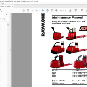 Raymond Forklift 8300 8400 & 8500 Pallet Trucks & 8600 Tow Tractor Maintenance Manual - PDF DOWNLOAD