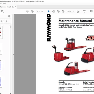 Raymond Forklift 8300 8400 & 8500 Pallet Trucks & 8600 Tow Tractor Maintenance Manual SN 59749 to 83000 - PDF DOWNLOAD