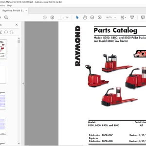 Raymond Forklift 8300 8400 & 8500 Pallet Trucks & 8600 Tow Tractor Parts Manual - PDF DOWNLOAD